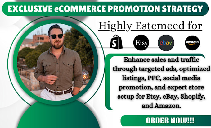 promote and advertise etsy, ebay, shopify and amazon to boost sales and traffic