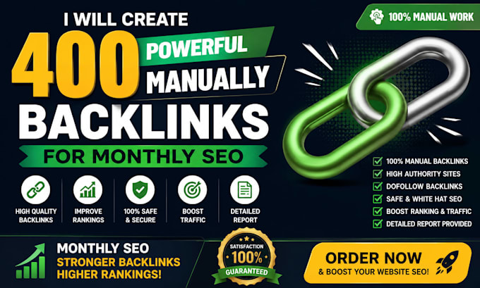 create 400 powerful backlinks for off page monthly seo