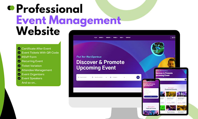 create event management website, event listing, ticket qr code