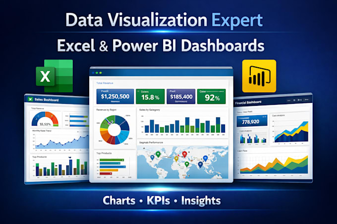 Do excel and power bi interactive dashboard design, data visualization ...