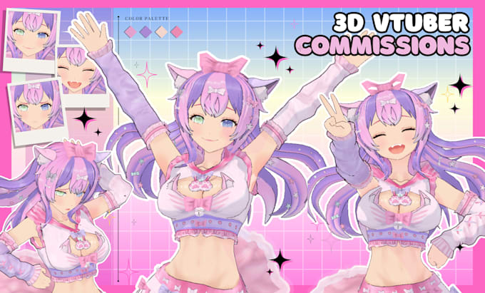 create 3d character models for vtuber, vrchat, 3d rigging and in anime my style