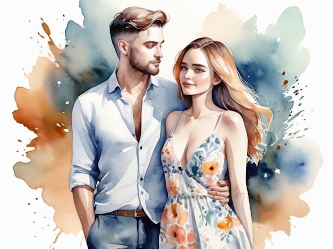 draw a watercolor couple portrait