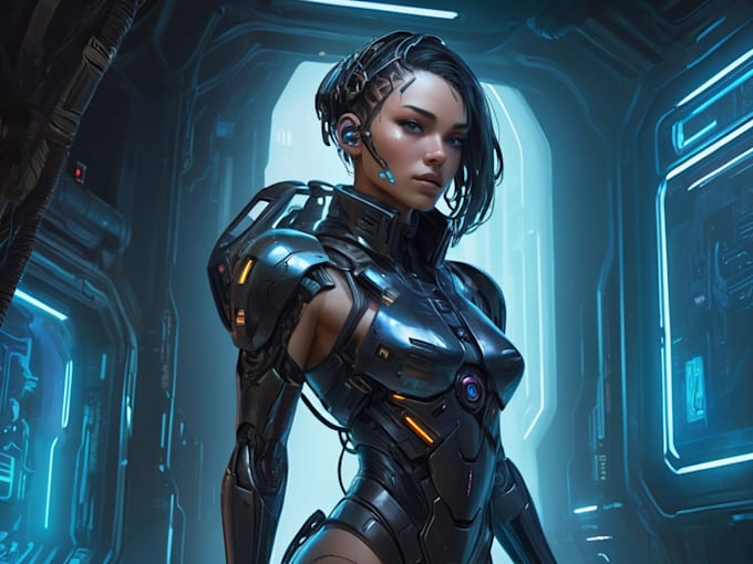 design stunning sci fi, cyberpunk, digital portrait