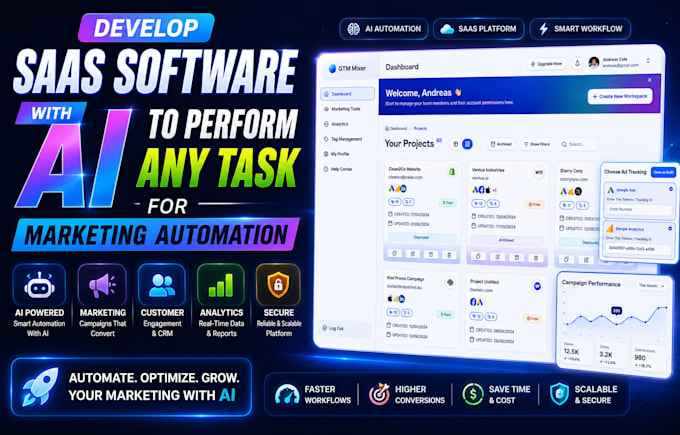 develop saas software with ai to perform any task for marketing automation