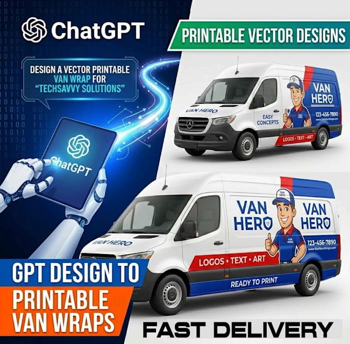 do vehicle wrap decal, chat gpt to illustrter ,ai to printable for van,car wrap