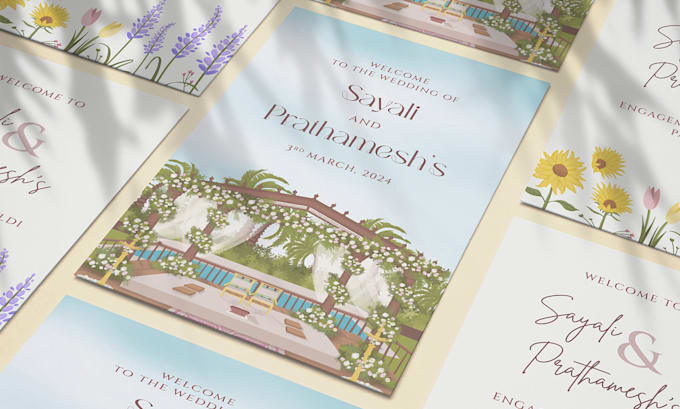 create premium hand drawn wedding invitation