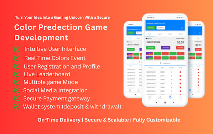 develop high quality color prediction, poll, and number games with admin panel