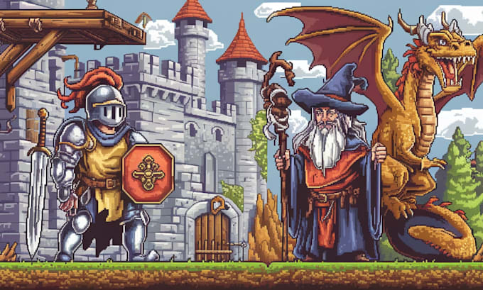 pixel art animation, game art, pixel character, sprite sheet, pixel art sprite