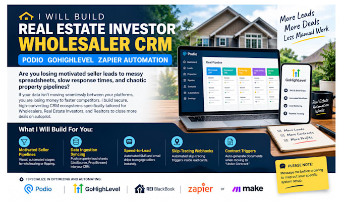 build an automated real estate gohighlevel podio CRM wholesale zapier automation