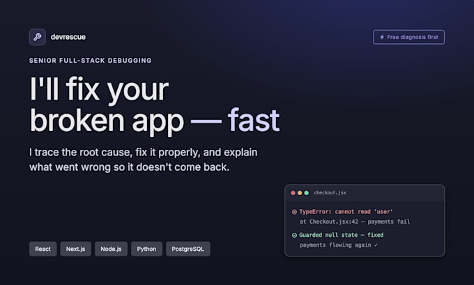 fix bugs in your react, nextjs, node and python app fast