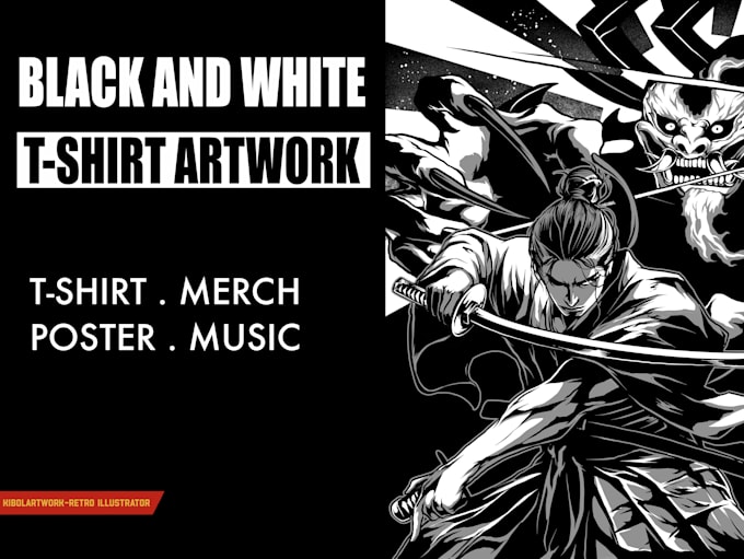 create a black and white illustrated t shirt design for merch or music