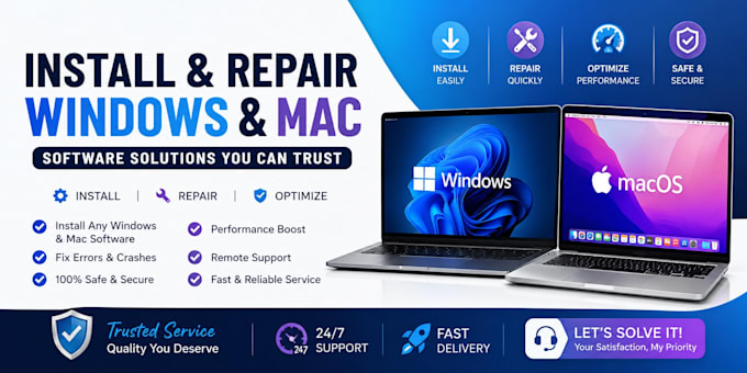 install and repair windows and mac fix errors and install any softwares