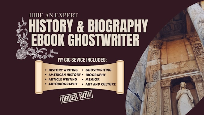 ghostwrite history ebook, biography, article writing, american history, script