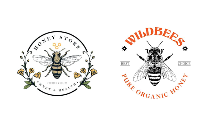 make hand drawn bee vintage logo