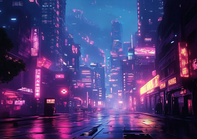 Draw cyberpunk futuristic city art based on your idea by Venatac | Fiverr