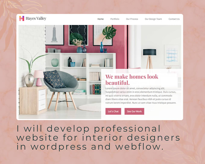 develop professional website for interior designers in wordpress and webflow