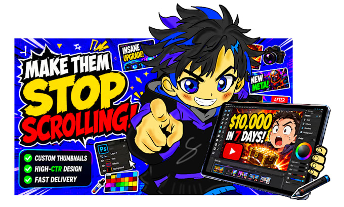 draw custom manga chibi thumbnail for vtubers