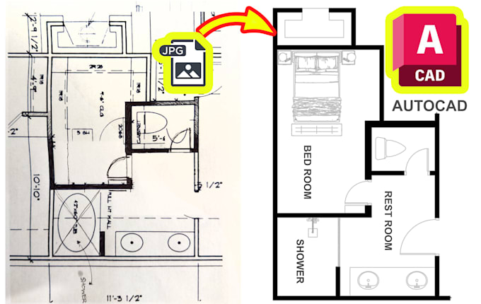 redraw blueprint or image into a 2d floor plan, house plan,