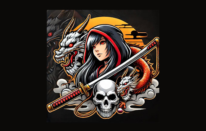 do modarn girl and demon skull mascot logo with vector file