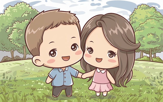 draw cute couple chibi illustration