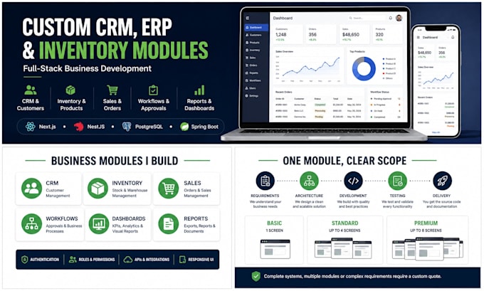 develop custom CRM erp and inventory management modules