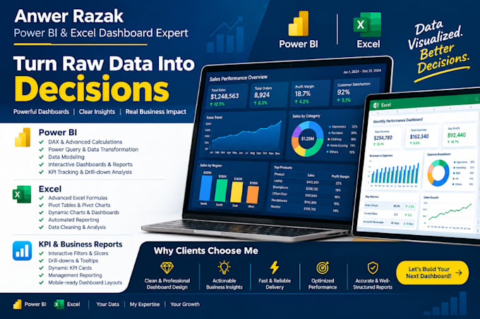 create interactive dashboards using excel, power bi and google sheets