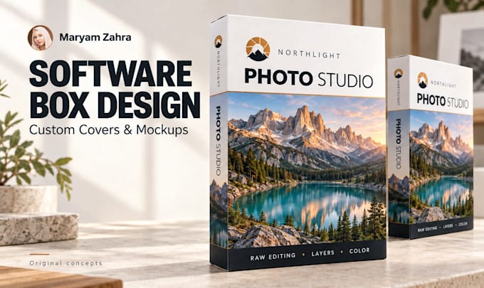 design a software box cover and 3d mockup
