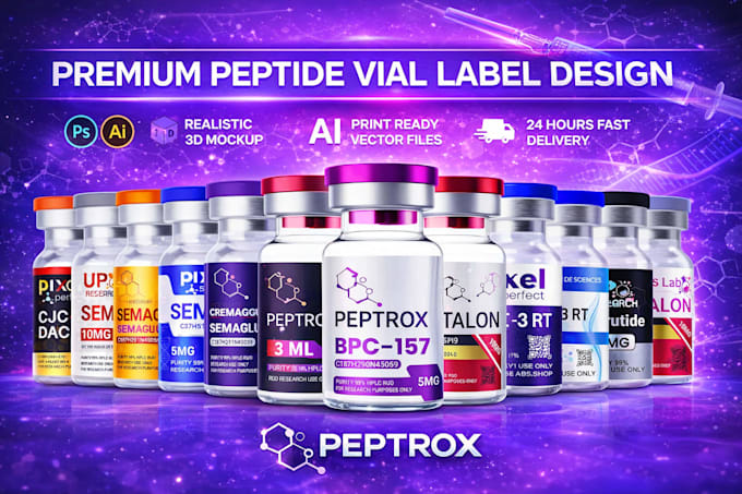 do premium peptide vial label with realistic 3d mockup