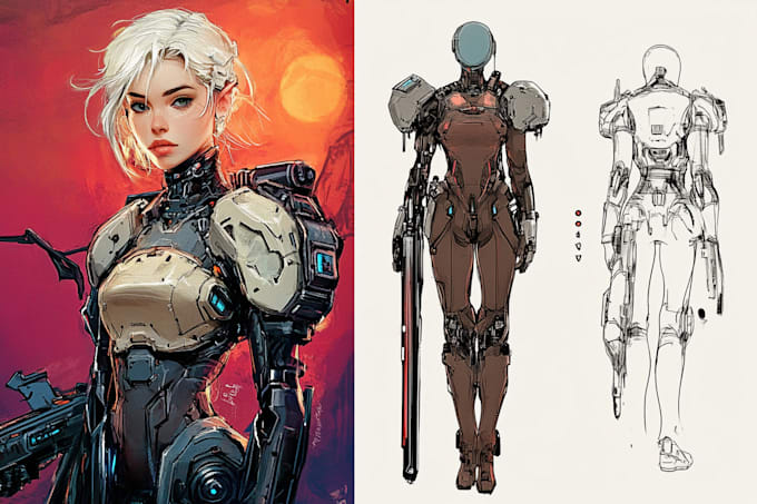 Draw sci fi , cyberpunk , mecha, fantasy character design by Dalanieray ...