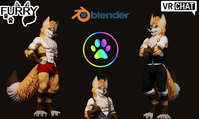 model custom vrchat avatar, furry avatar, 3d fursona model, vseeface