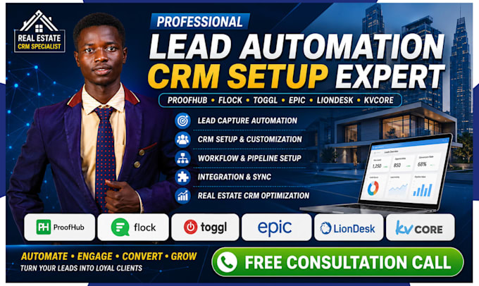 setup lead automation proofhub flock toggl epic liondesk kvcore real estate CRM