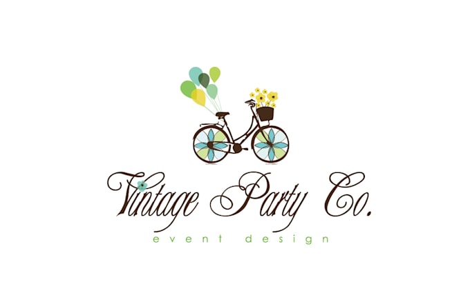 design whimsical bike balloon flowers logo