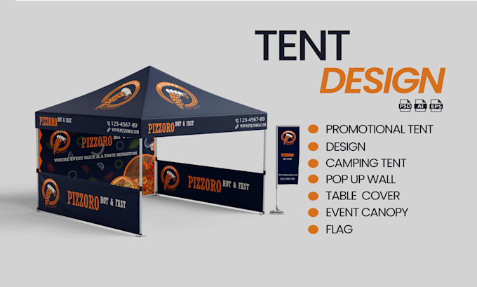 design canopy tent, feather flag and table cover