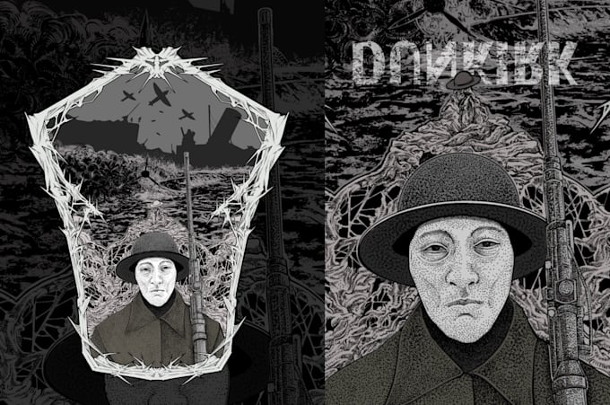 draw a dark illustration for clothing brand and music merch