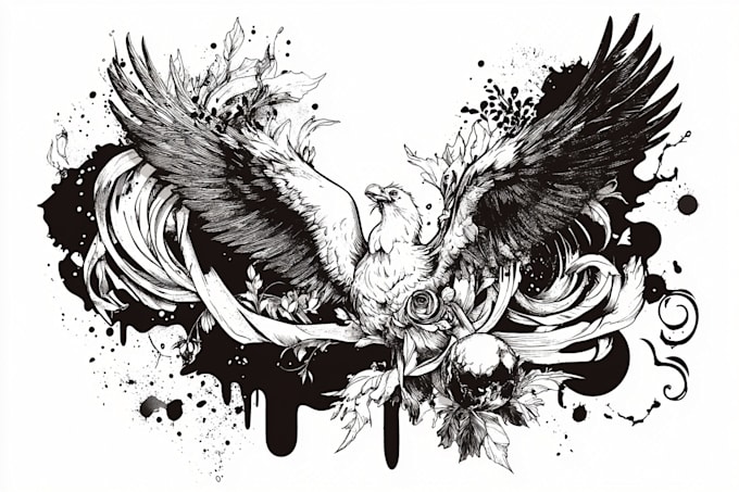 Do black and white illustration, line art, vector art,tattoo, merch ...