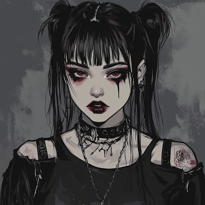 draw dark, punk, goth, horror character in comic like style
