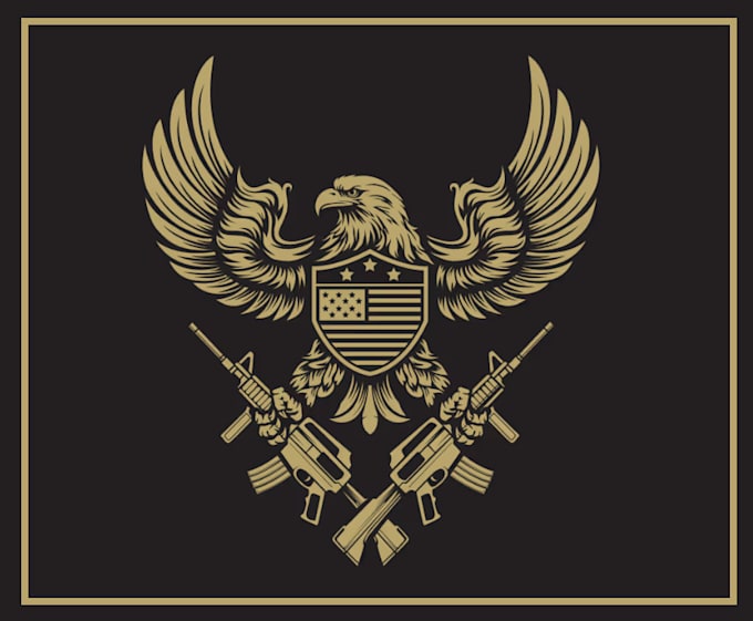 draw eagle skull gun military logo
