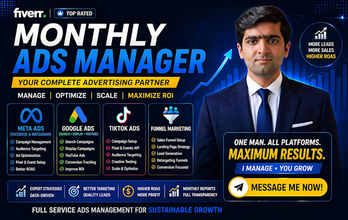be expert monthly meta facebook google tiktok ads manager, marketing specialist