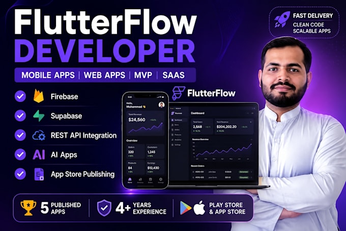 build flutterflow mobile app with firebase, supabase and API integration