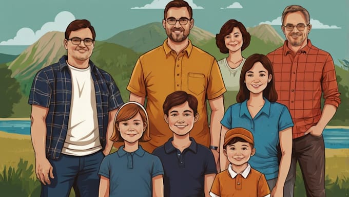 draw a vector art family portrait