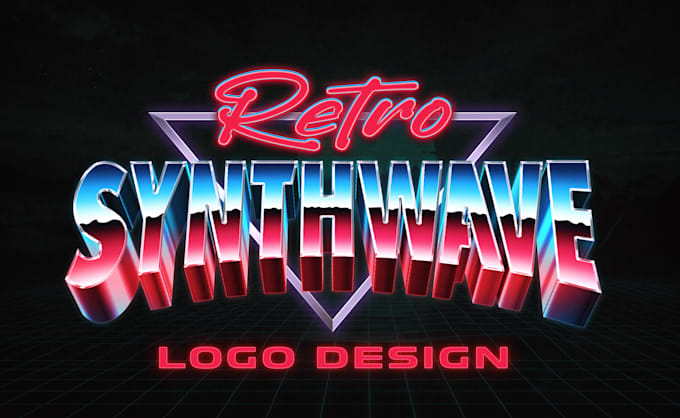 design a bold 80s synthwave neon logo with 3d retro style