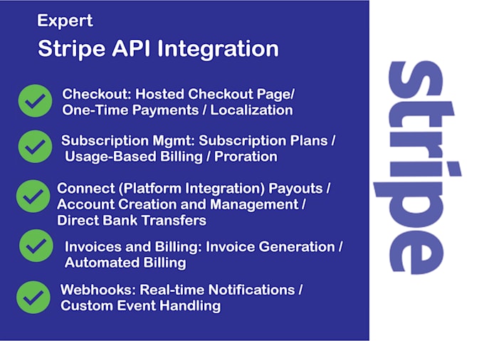 integerate stripe api for checkout, subscriptions and connect efficiently