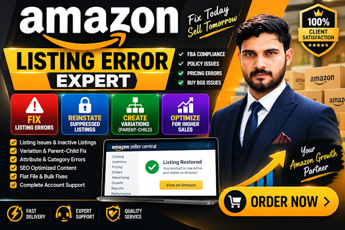 fix amazon listing errors, suppressed listings and variations