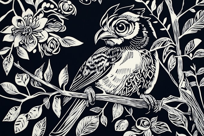 illustrate animal or botanical linocut based on your request