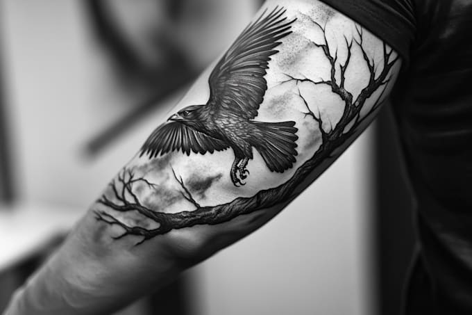 make a realistic black and white tattoo design for you