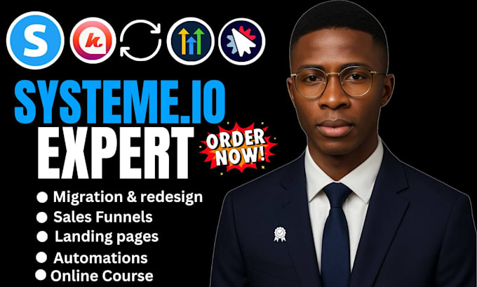 build systeme io expert, sales funnel, landing page, systeme io website, VA
