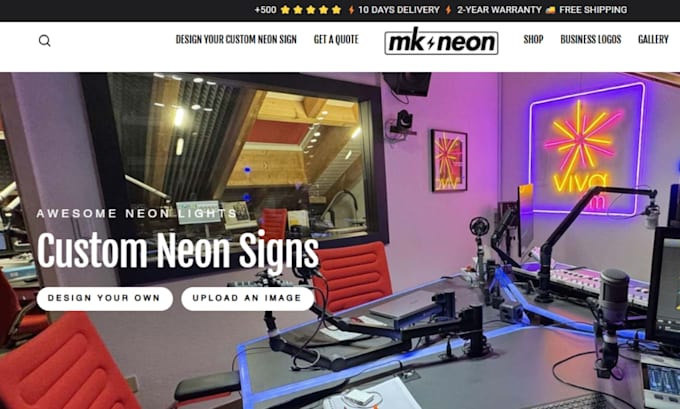 design neon shopify store, neon sign store, neon light, neon website