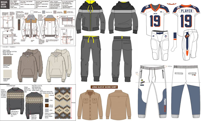 Jackets, sports jersey, hoodie mockup, tech packs, apparel designer ...