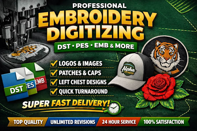 digitize image for embroidery digitizing design in dst in 1 hour