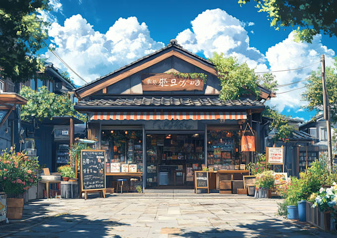 create an anime illustration with a background